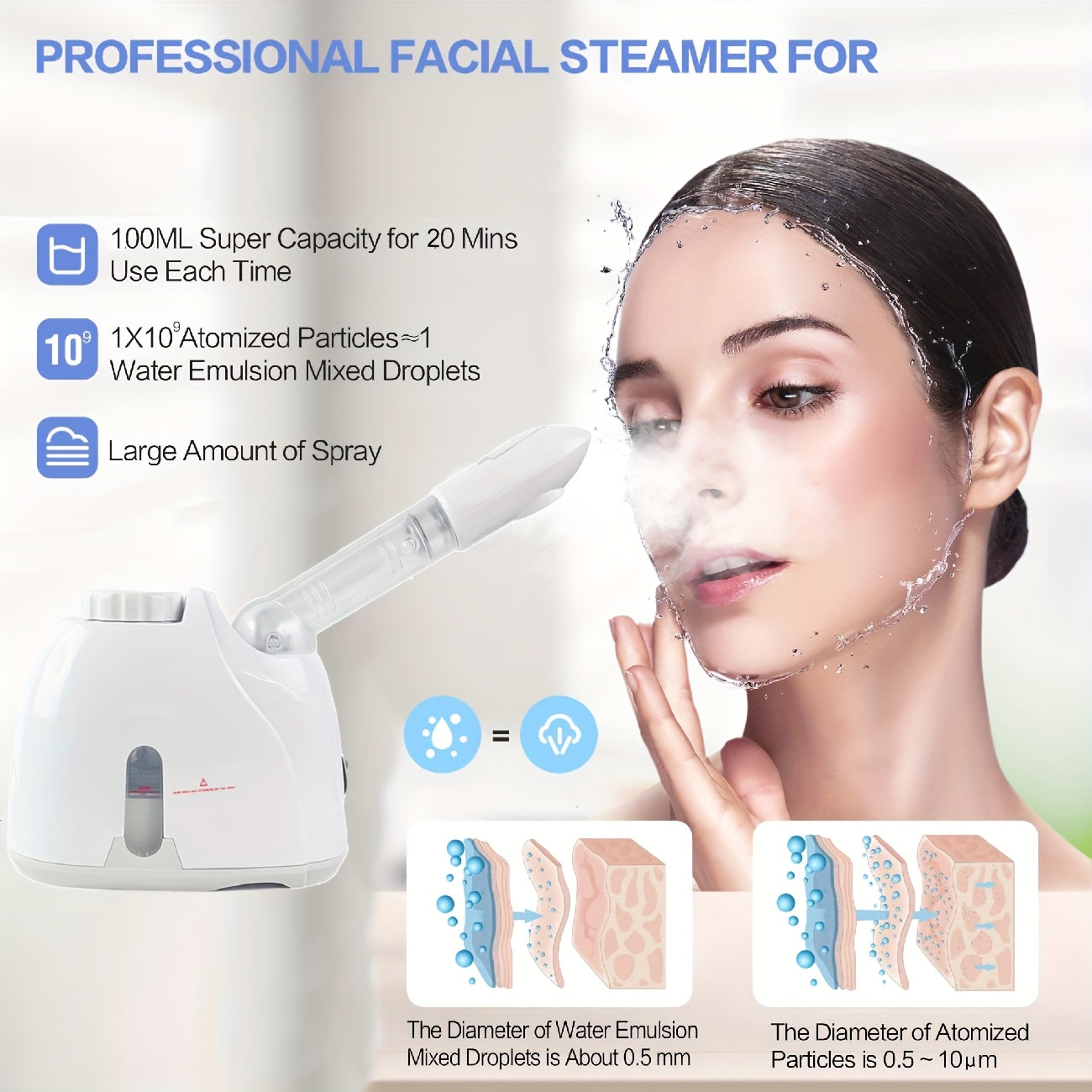 Facial Steamer, Nano Ionic Hot Face Steamer With Extendable Arm&360° Rotatable Sprayer, Professional Face Steamer For Home Facial Deep Cleaning, Protable Face Humidifier For Salon And Spa
